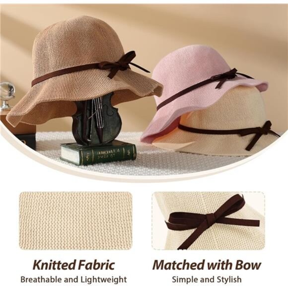 Women\'s Summer Sun Hats Wide Brim Beach Hat UPF 50+, Beige main image 5